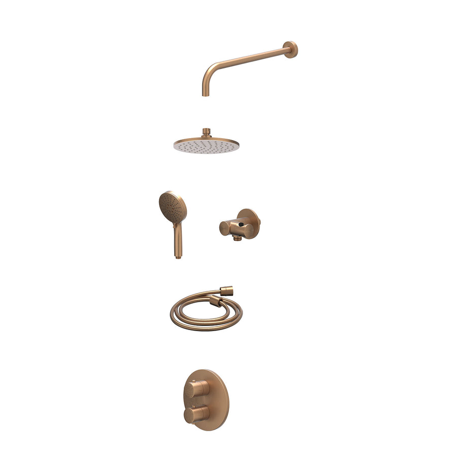 IVY Excl. inbouwbox regendoucheset inbouwthermostaatkraan met 2-weg stop-omstel, wandarm, R20cmME, verstelbare steun met geïnt. uitlaat, doucheslang 150cm en 3-standen handdouche –