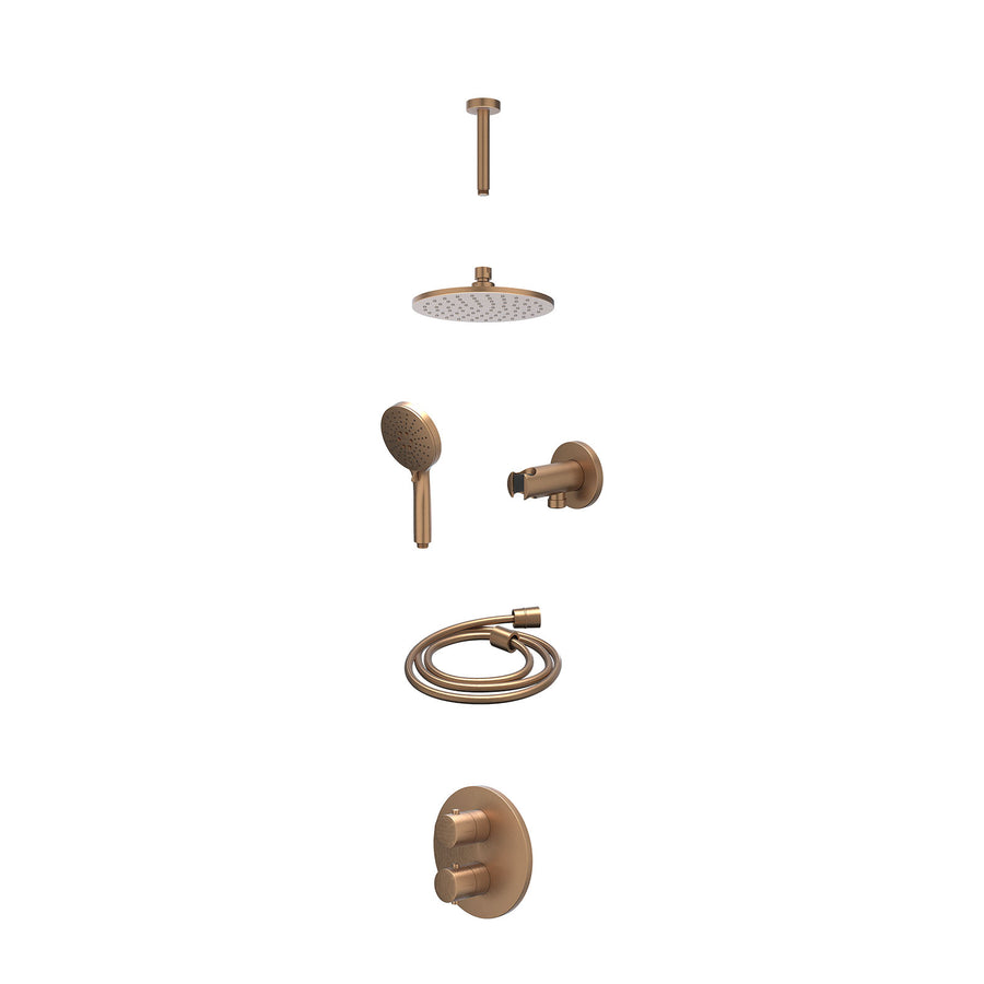 IVY Excl. inbouwbox regendoucheset inbouwthermostaatkraan met 2-weg stop-omstel, plafondbuis 15cm, R20cmME, houder met uitlaat, doucheslang 150cm en 3-standen handdouche – Gebr. ma