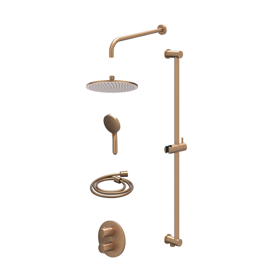 IVY Excl. inbouwbox regendoucheset inbouwthermostaatkraan met 2-weg stop-omstel, wandarm, R25cmME, glijstang met uitlaat, doucheslang 150cm en 3-standen handdouche – Gebr. mat kope