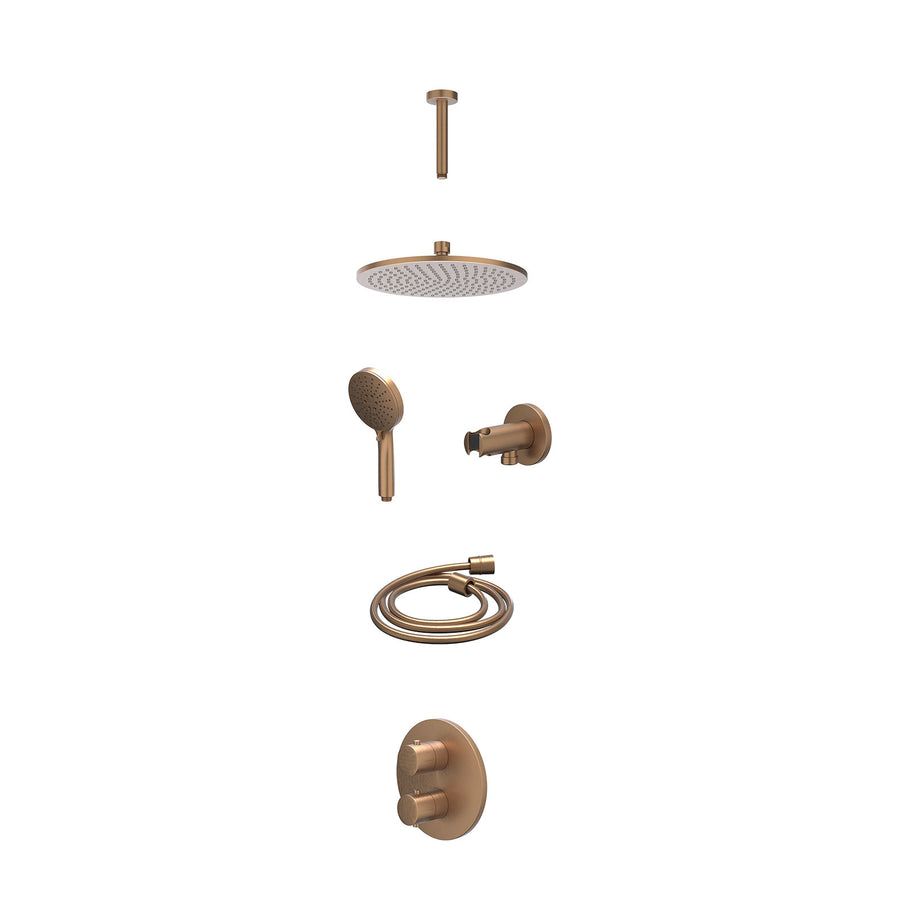 IVY Excl. inbouwbox regendoucheset inbouwthermostaatkraan met 2-weg stop-omstel, plafondbuis 15cm, R25cmME, houder met uitlaat, doucheslang 150cm en 3-standen handdouche – Gebr. ma