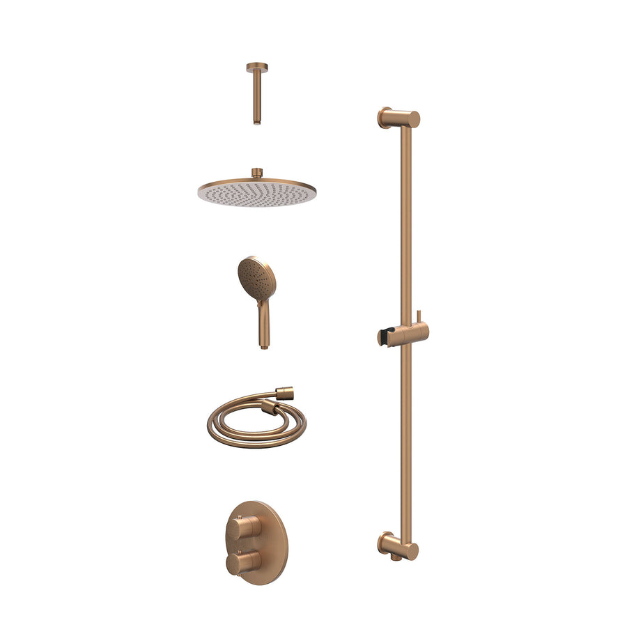 IVY Excl. inbouwbox regendoucheset inbouwthermostaatkraan met 2-weg stop-omstel, plafondbuis 15cm, R25cmME, glijstang met uitlaat, doucheslang 150cm en 3-standen handdouche – Gebr.