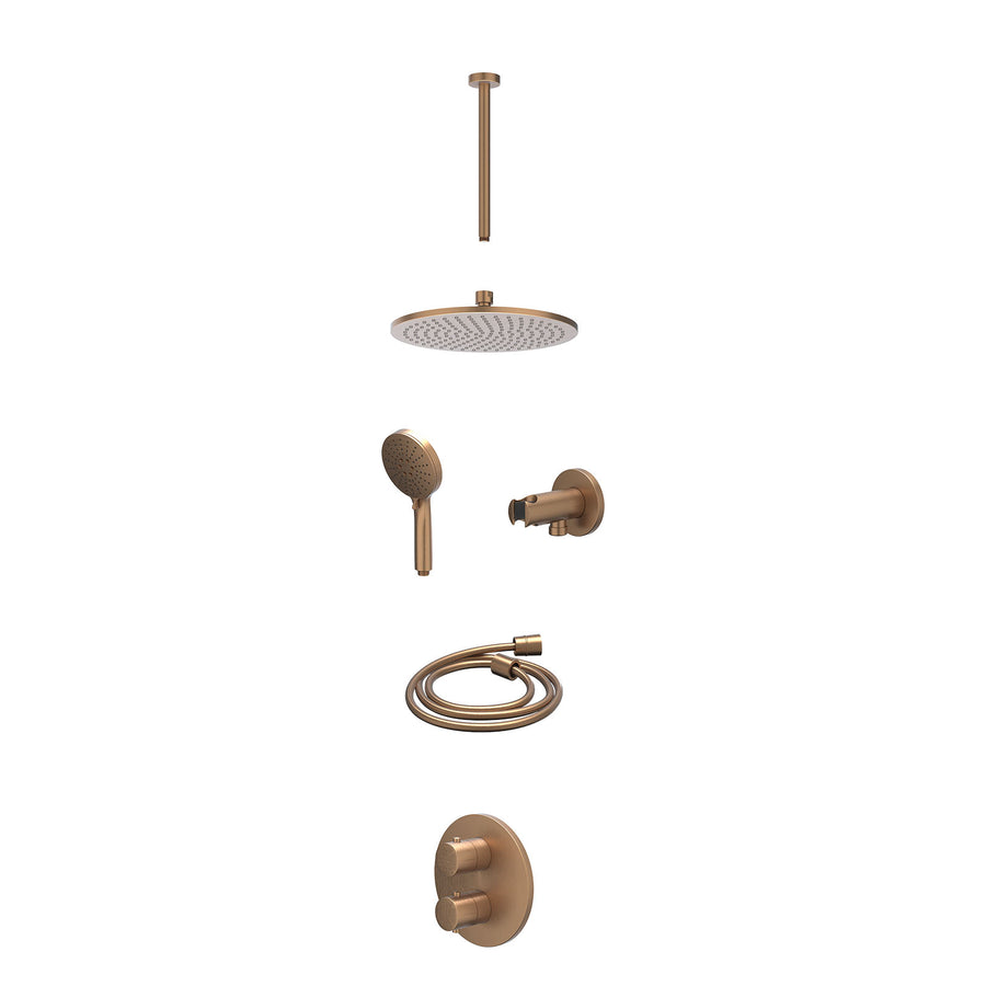 IVY Excl. inbouwbox regendoucheset inbouwthermostaatkraan met 2-weg stop-omstel, plafondbuis 30cm, R25cmME, houder met uitlaat, doucheslang 150cm en 3-standen handdouche – Gebr. ma