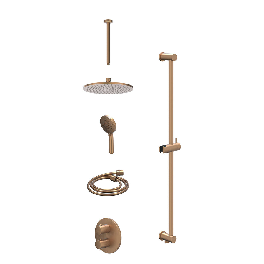 IVY Excl. inbouwbox regendoucheset inbouwthermostaatkraan met 2-weg stop-omstel, plafondbuis 30cm, R25cmME, glijstang met uitlaat, doucheslang 150cm en 3-standen handdouche – Gebr.