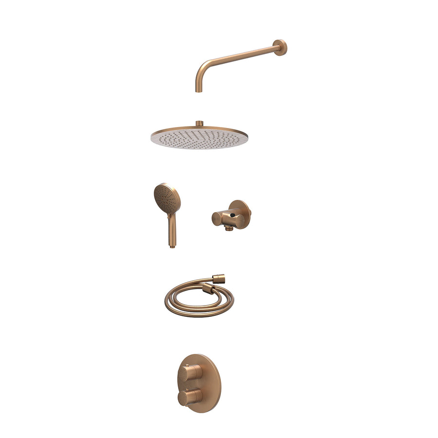 IVY Excl. inbouwbox regendoucheset inbouwthermostaatkraan met 2-weg stop-omstel, wandarm, R30cmME, verstelbare steun met geïnt. uitlaat, doucheslang 150cm en 3-standen handdouche –