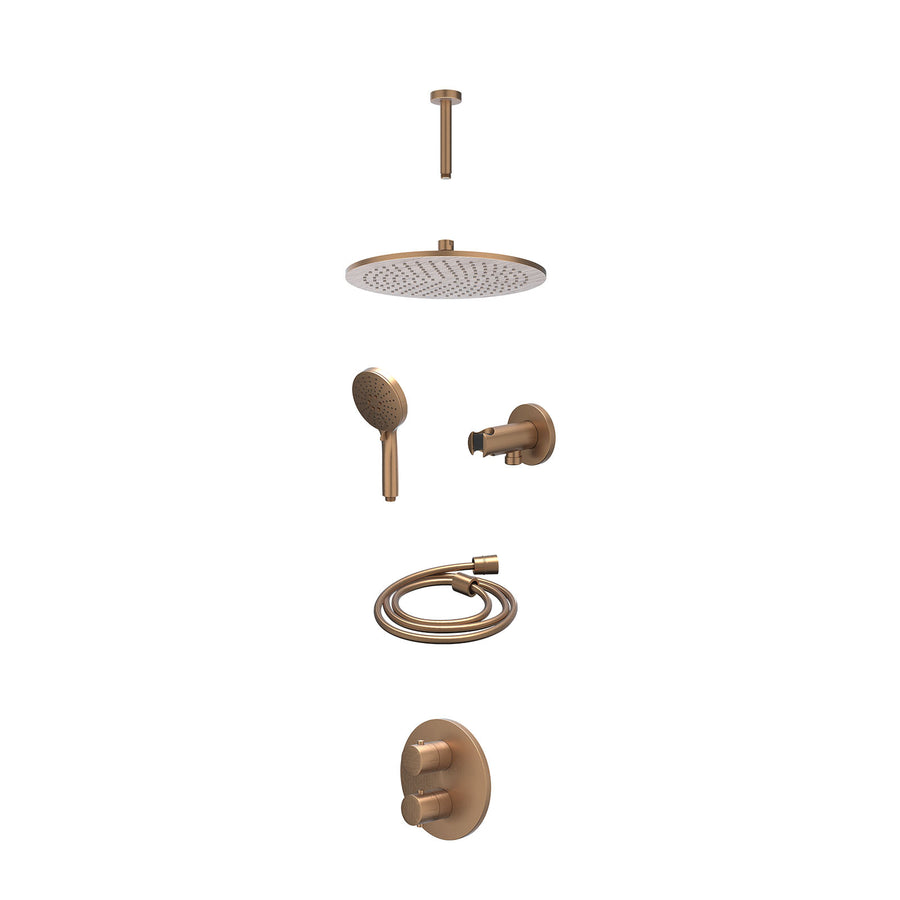 IVY Excl. inbouwbox regendoucheset inbouwthermostaatkraan met 2-weg stop-omstel, plafondbuis 15cm, R30cmME, houder met uitlaat, doucheslang 150cm en 3-standen handdouche – Gebr. ma