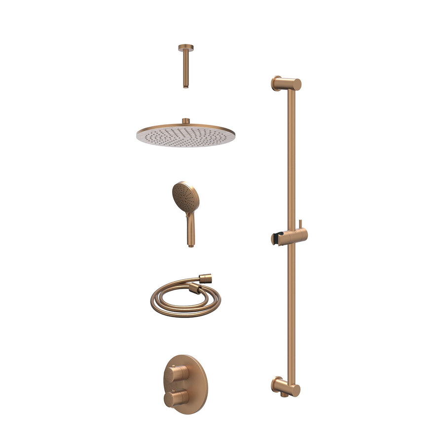 IVY Excl. inbouwbox regendoucheset inbouwthermostaatkraan met 2-weg stop-omstel, plafondbuis 15cm, R30cmME, glijstang met uitlaat, doucheslang 150cm en 3-standen handdouche – Gebr.
