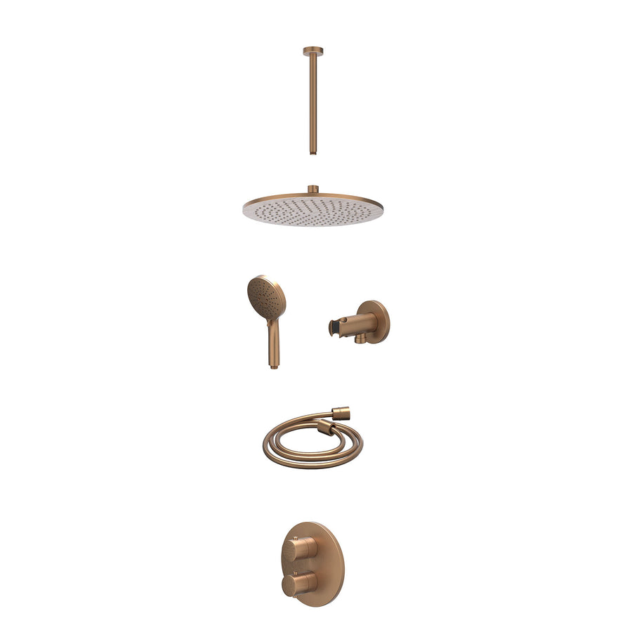 IVY Excl. inbouwbox regendoucheset inbouwthermostaatkraan met 2-weg stop-omstel, plafondbuis 30cm, R30cmME, houder met uitlaat, doucheslang 150cm en 3-standen handdouche – Gebr. ma