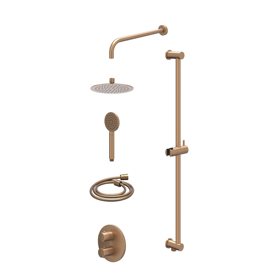 IVY Excl. inbouwbox regendoucheset inbouwthermostaatkraan met 2-weg stop-omstel, wandarm, R20cmSL, glijstang met uitlaat, doucheslang 150cm en satin spray handdouche – Gebr. mat ko