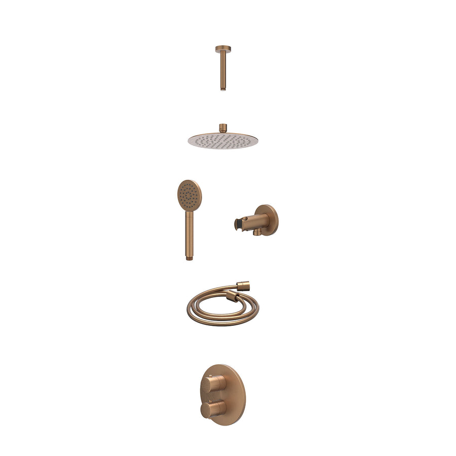 IVY Excl. inbouwbox regendoucheset inbouwthermostaatkraan met 2-weg stop-omstel, plafondbuis 15cm, R20cmSL, houder met uitlaat, doucheslang 150cm en satin spray handdouche – Gebr. 