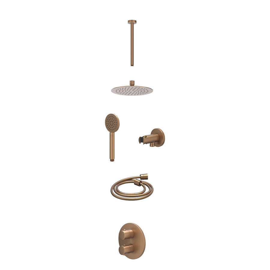 IVY Excl. inbouwbox regendoucheset inbouwthermostaatkraan met 2-weg stop-omstel, plafondbuis 30cm, R20cmSL, houder met uitlaat, doucheslang 150cm en satin spray handdouche – Gebr. 