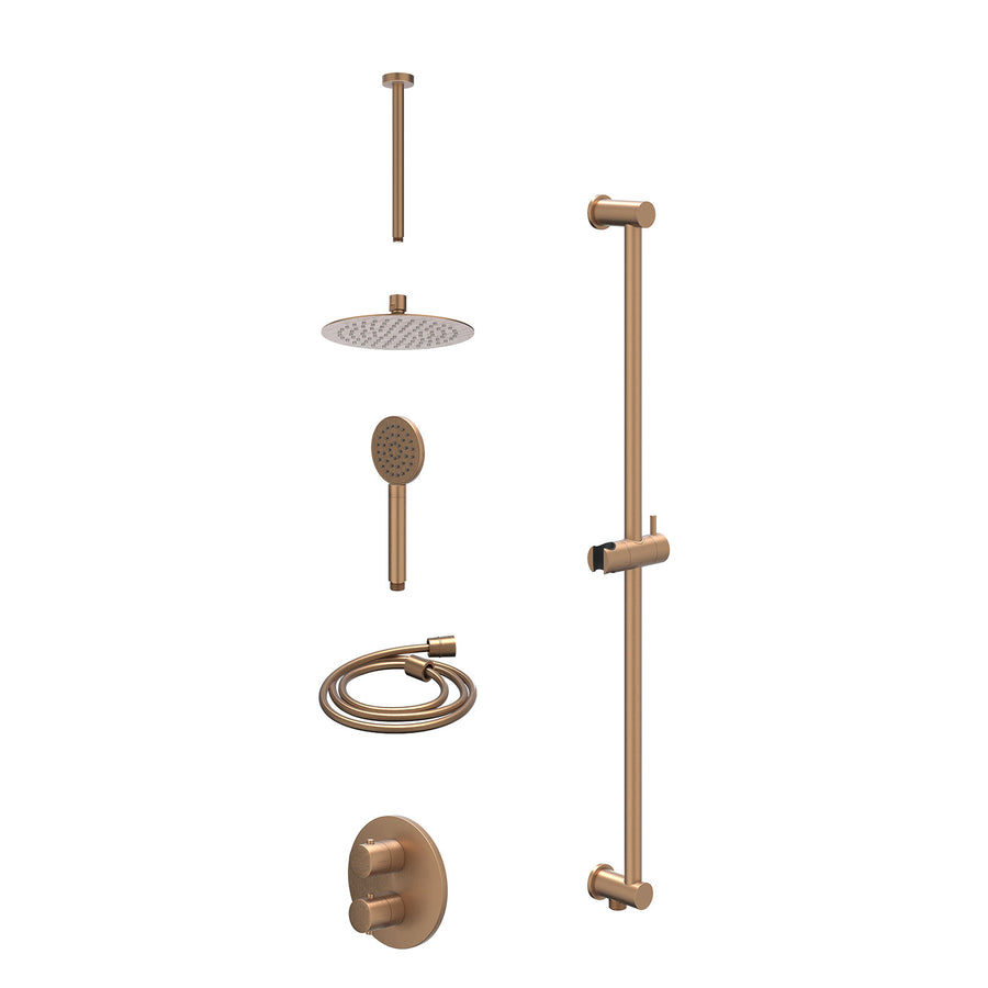 IVY Excl. inbouwbox regendoucheset inbouwthermostaatkraan met 2-weg stop-omstel, plafondbuis 30cm, R20cmSL, glijstang met uitlaat, doucheslang 150cm en satin spray handdouche – Geb