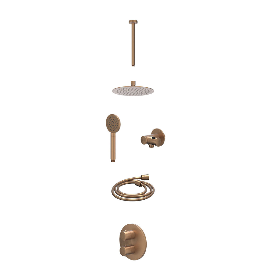 IVY Excl. inbouwbox regendoucheset inbouwthermostaatkraan met 2-weg stop-omstel, plafondbuis 30cm, R20cmSL, verstelbare steun met geïnt. uitlaat, doucheslang 150cm en satin spray h