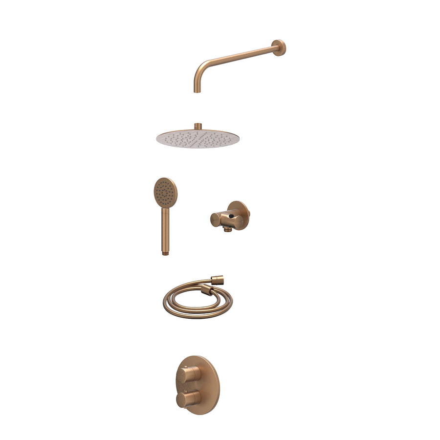 IVY Excl. inbouwbox regendoucheset inbouwthermostaatkraan met 2-weg stop-omstel, wandarm, R25cmSL, verstelbare steun met geïnt. uitlaat, doucheslang 150cm en satin spray handdouche