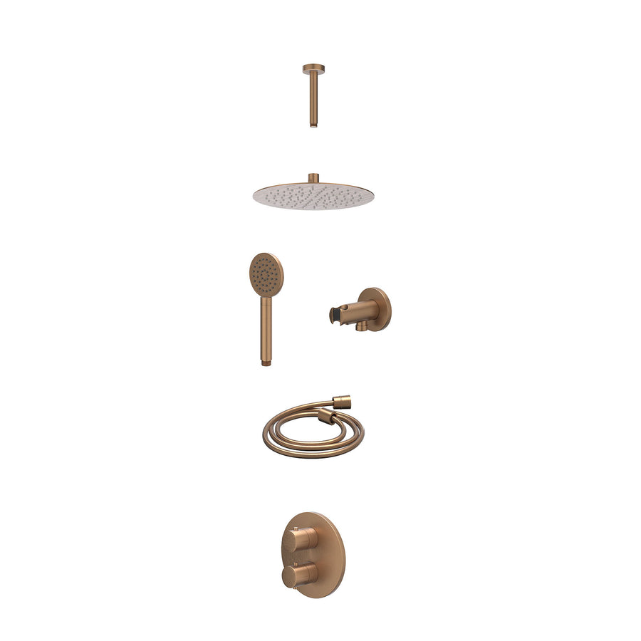 IVY Excl. inbouwbox regendoucheset inbouwthermostaatkraan met 2-weg stop-omstel, plafondbuis 15cm, R25cmSL, houder met uitlaat, doucheslang 150cm en satin spray handdouche – Gebr. 