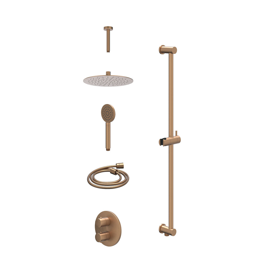 IVY Excl. inbouwbox regendoucheset inbouwthermostaatkraan met 2-weg stop-omstel, plafondbuis 15cm, R25cmSL, glijstang met uitlaat, doucheslang 150cm en satin spray handdouche – Geb