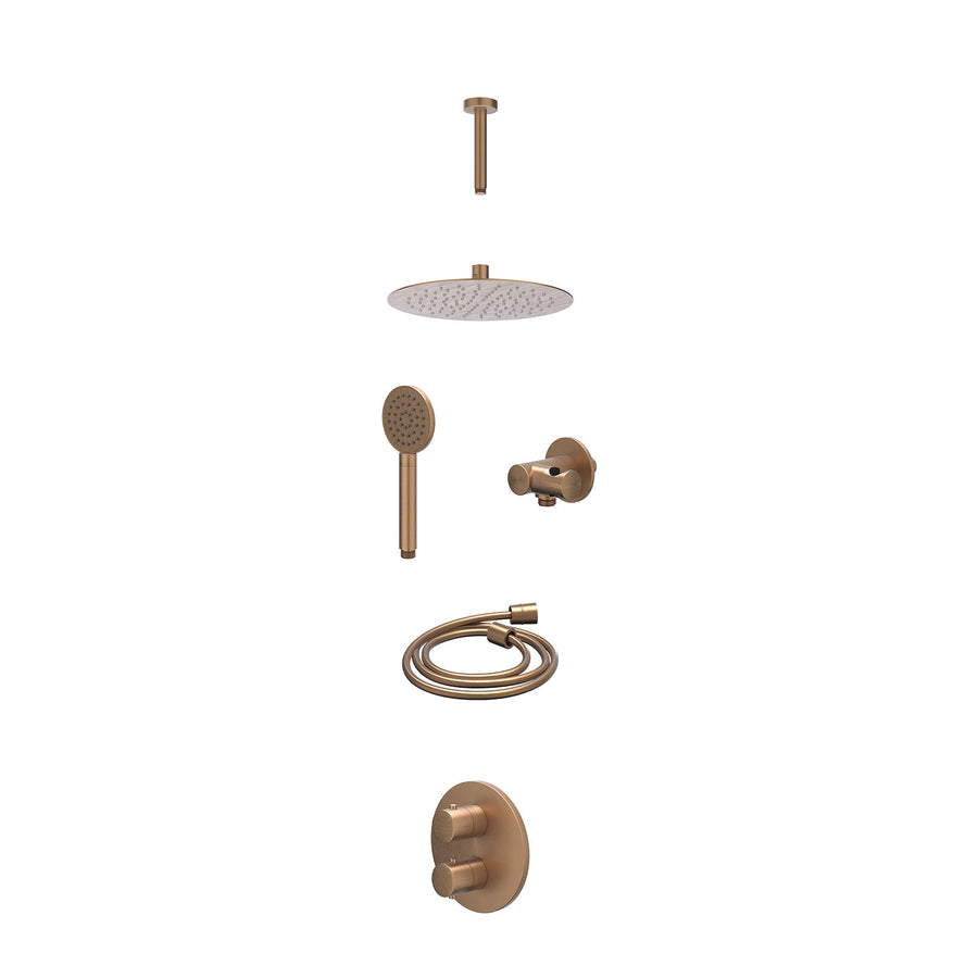 IVY Excl. inbouwbox regendoucheset inbouwthermostaatkraan met 2-weg stop-omstel, plafondbuis 15cm, R25cmSL, verstelbare steun met geïnt. uitlaat, doucheslang 150cm en satin spray h