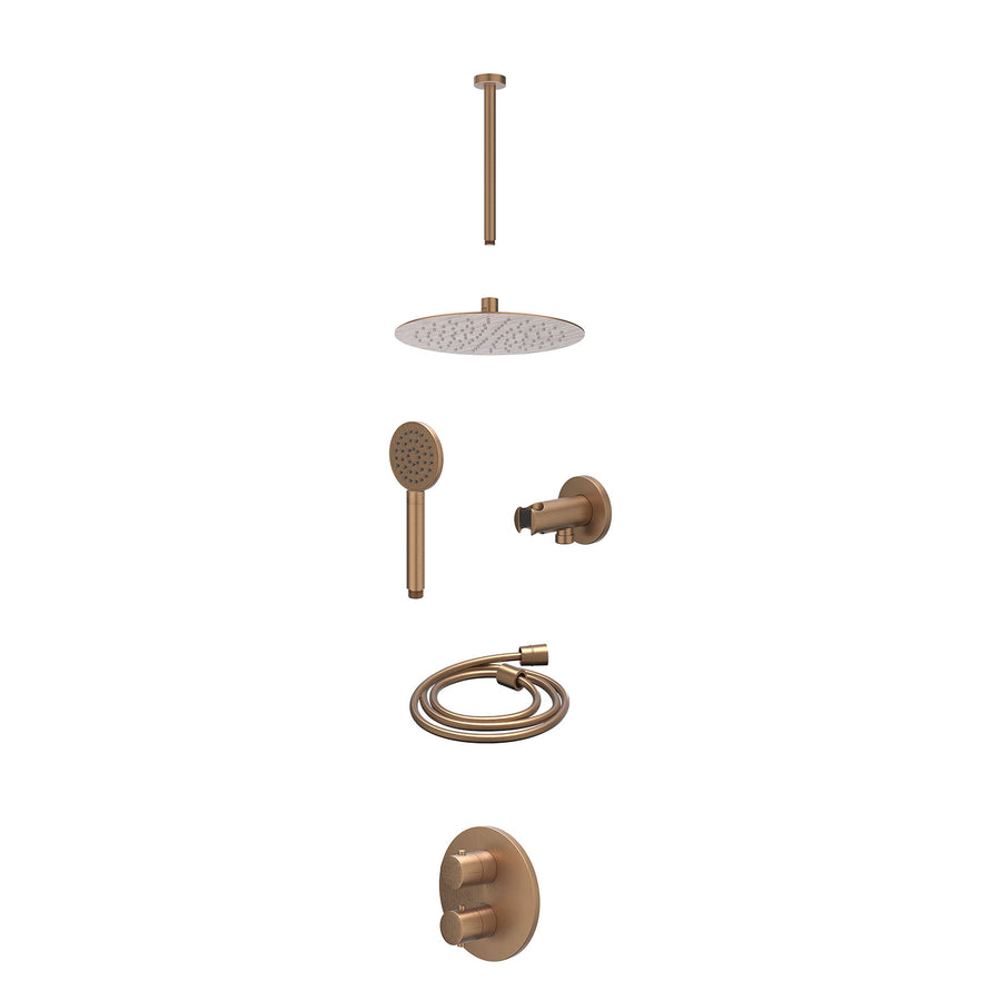 IVY Excl. inbouwbox regendoucheset inbouwthermostaatkraan met 2-weg stop-omstel, plafondbuis 30cm, R25cmSL, houder met uitlaat, doucheslang 150cm en satin spray handdouche – Gebr. 
