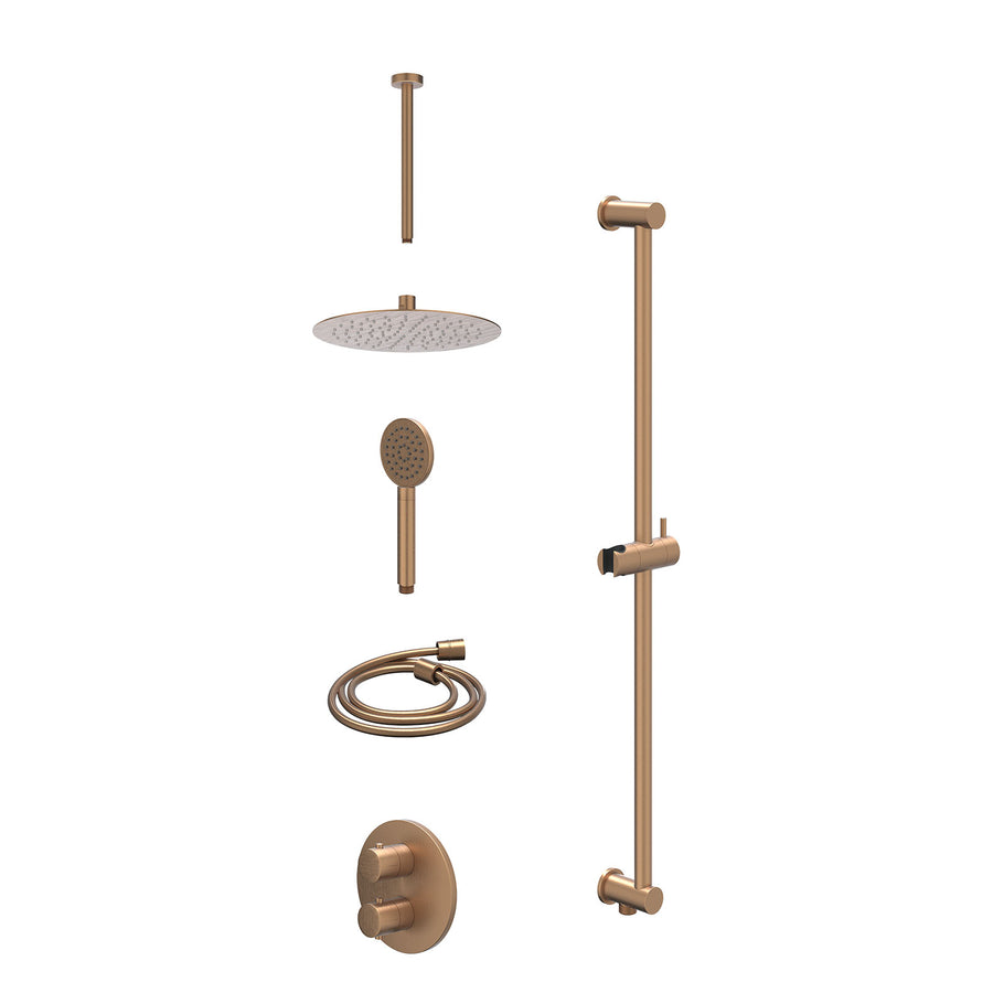 IVY Excl. inbouwbox regendoucheset inbouwthermostaatkraan met 2-weg stop-omstel, plafondbuis 30cm, R25cmSL, glijstang met uitlaat, doucheslang 150cm en satin spray handdouche – Geb