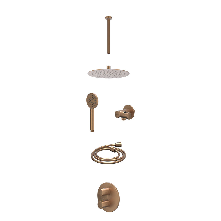 IVY Excl. inbouwbox regendoucheset inbouwthermostaatkraan met 2-weg stop-omstel, plafondbuis 30cm, R25cmSL, verstelbare steun met geïnt. uitlaat, doucheslang 150cm en satin spray h