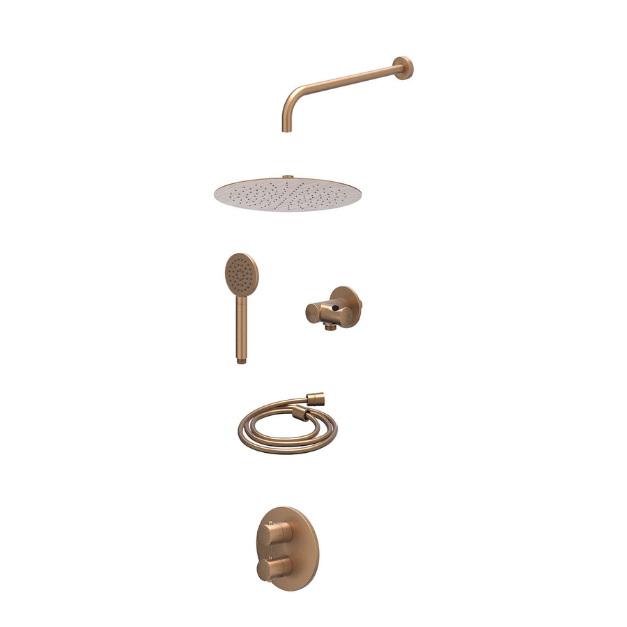 IVY Excl. inbouwbox regendoucheset inbouwthermostaatkraan met 2-weg stop-omstel, wandarm, R30cmSL, verstelbare steun met geïnt. uitlaat, doucheslang 150cm en satin spray handdouche