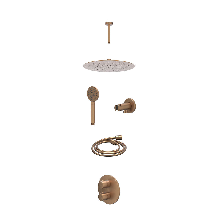 IVY Excl. inbouwbox regendoucheset inbouwthermostaatkraan met 2-weg stop-omstel, plafondbuis 15cm, R30cmSL, houder met uitlaat, doucheslang 150cm en satin spray handdouche – Gebr. 