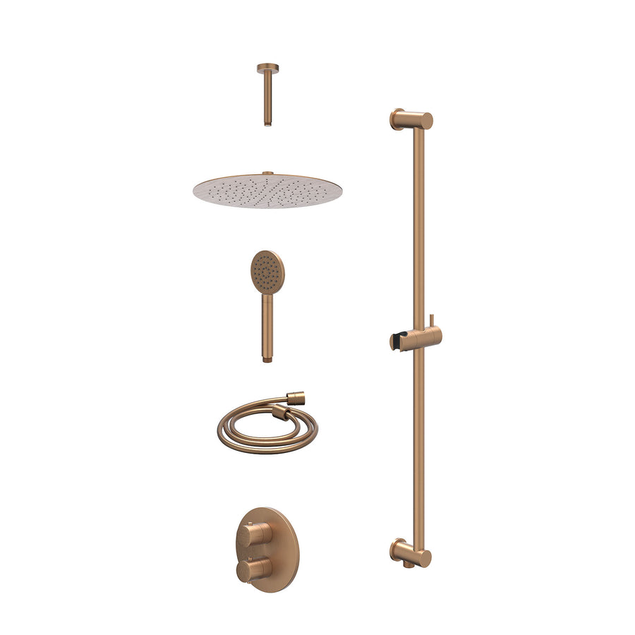 IVY Excl. inbouwbox regendoucheset inbouwthermostaatkraan met 2-weg stop-omstel, plafondbuis 15cm, R30cmSL, glijstang met uitlaat, doucheslang 150cm en satin spray handdouche – Geb