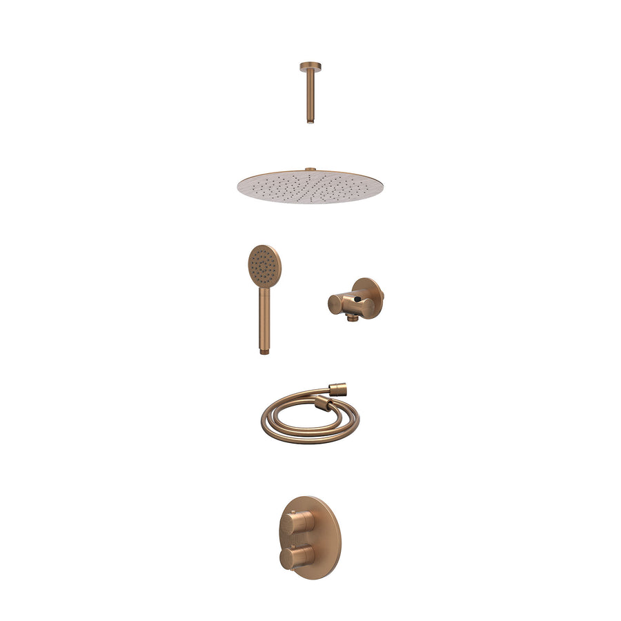IVY Excl. inbouwbox regendoucheset inbouwthermostaatkraan met 2-weg stop-omstel, plafondbuis 15cm, R30cmSL, verstelbare steun met geïnt. uitlaat, doucheslang 150cm en satin spray h