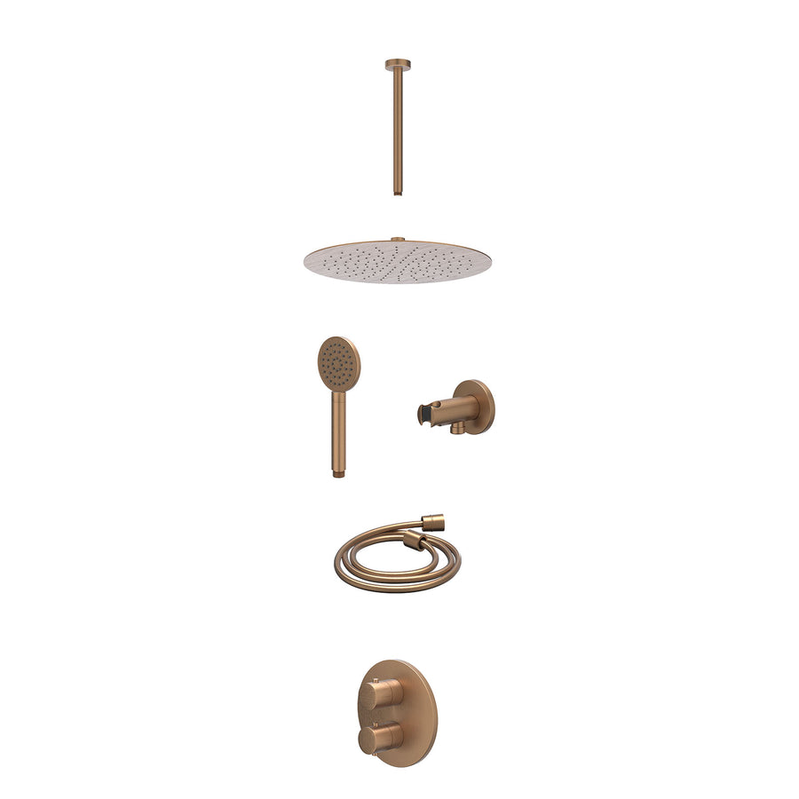 IVY Excl. inbouwbox regendoucheset inbouwthermostaatkraan met 2-weg stop-omstel, plafondbuis 30cm, R30cmSL, houder met uitlaat, doucheslang 150cm en satin spray handdouche – Gebr. 