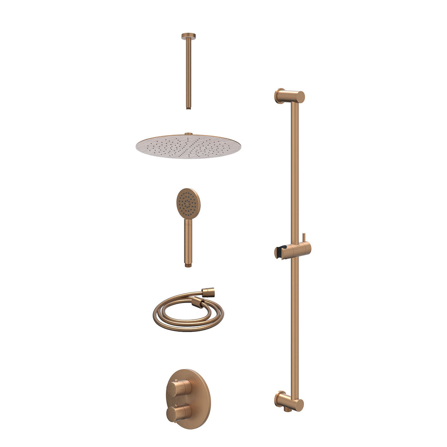 IVY Excl. inbouwbox regendoucheset inbouwthermostaatkraan met 2-weg stop-omstel, plafondbuis 30cm, R30cmSL, glijstang met uitlaat, doucheslang 150cm en satin spray handdouche – Geb