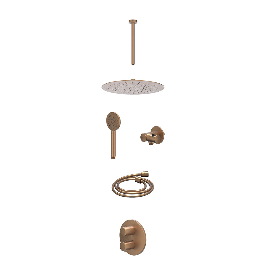 IVY Excl. inbouwbox regendoucheset inbouwthermostaatkraan met 2-weg stop-omstel, plafondbuis 30cm, R30cmSL, verstelbare steun met geïnt. uitlaat, doucheslang 150cm en satin spray h
