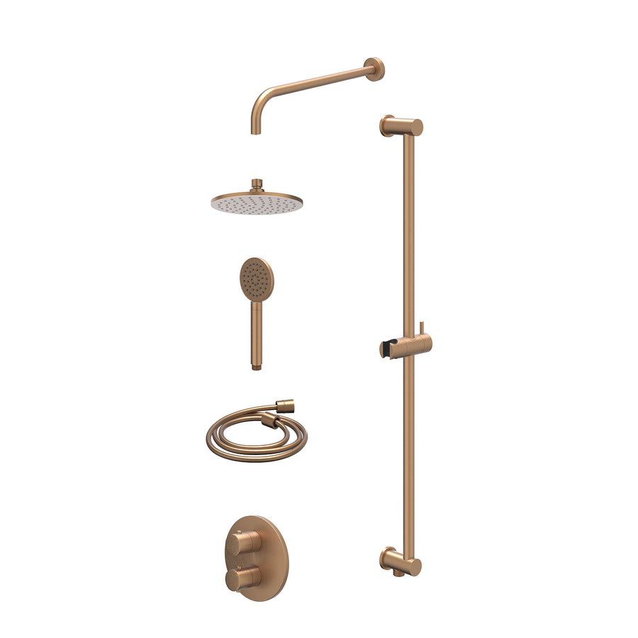 IVY Excl. inbouwbox regendoucheset inbouwthermostaatkraan met 2-weg stop-omstel, wandarm, R20cmME, glijstang met uitlaat, doucheslang 150cm en satin spray handdouche – Gebr. mat ko