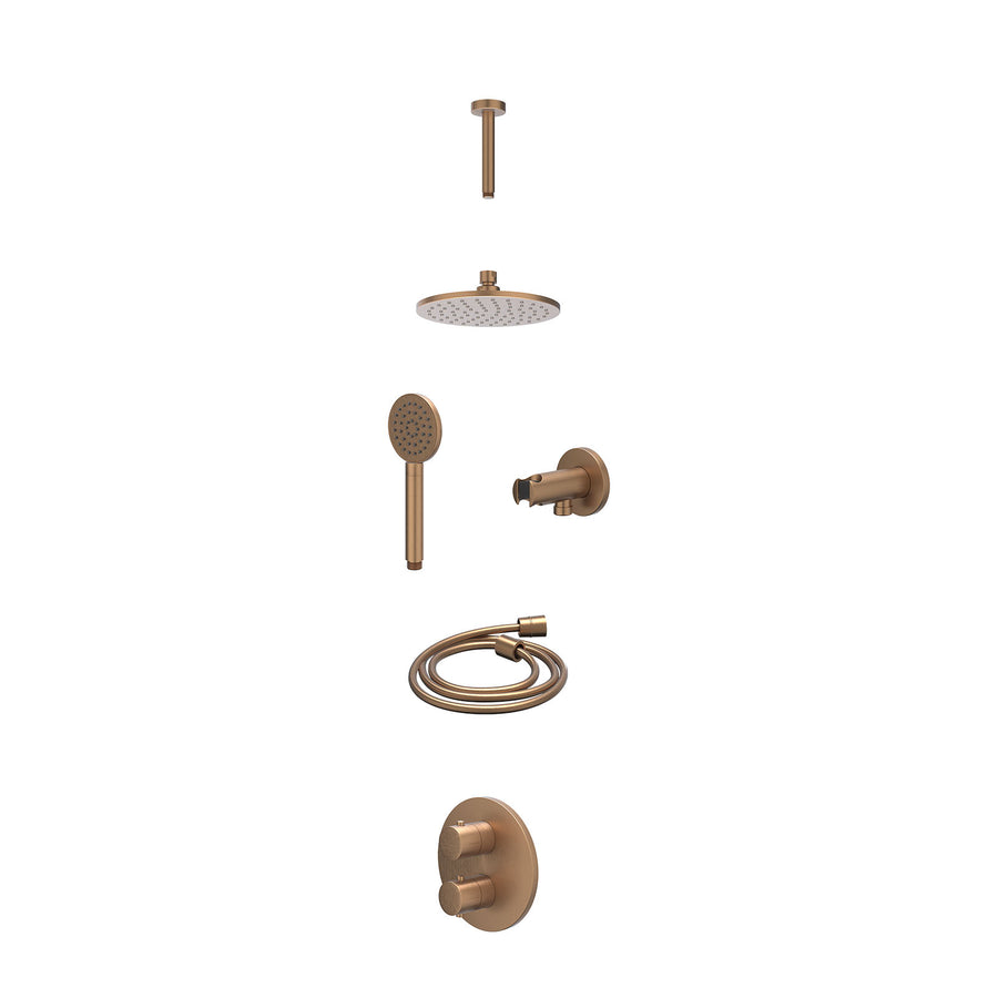 IVY Excl. inbouwbox regendoucheset inbouwthermostaatkraan met 2-weg stop-omstel, plafondbuis 15cm, R20cmME, houder met uitlaat, doucheslang 150cm en satin spray handdouche – Gebr. 