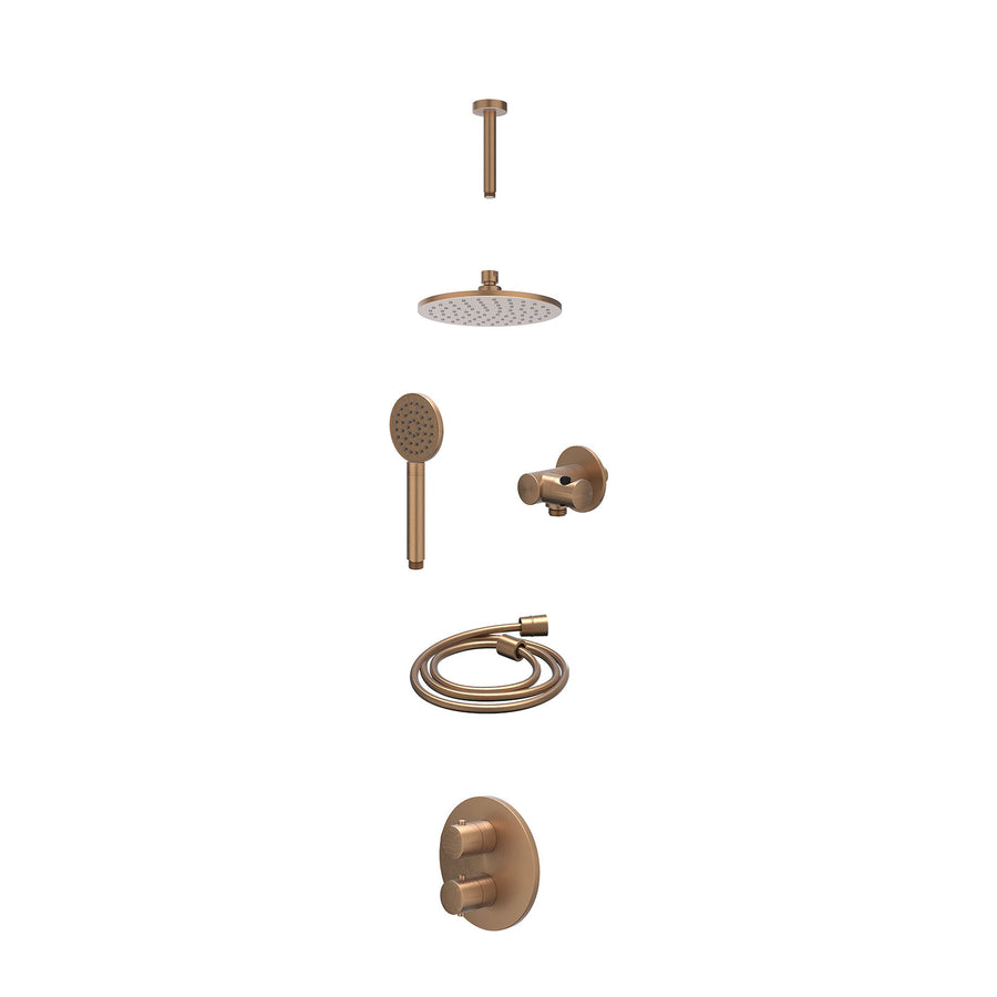 IVY Excl. inbouwbox regendoucheset inbouwthermostaatkraan met 2-weg stop-omstel, plafondbuis 15cm, R20cmME, verstelbare steun met geïnt. uitlaat, doucheslang 150cm en satin spray h