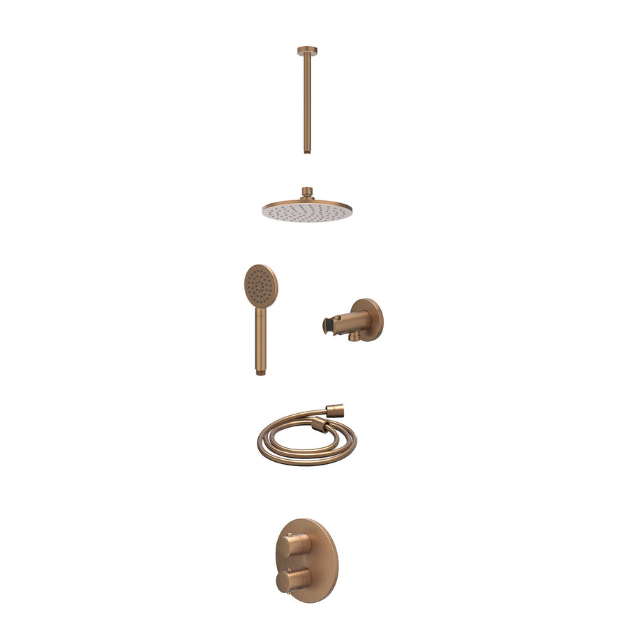 IVY Excl. inbouwbox regendoucheset inbouwthermostaatkraan met 2-weg stop-omstel, plafondbuis 30cm, R20cmME, houder met uitlaat, doucheslang 150cm en satin spray handdouche – Gebr. 