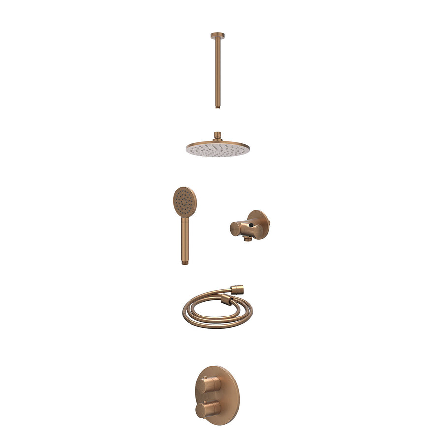 IVY Excl. inbouwbox regendoucheset inbouwthermostaatkraan met 2-weg stop-omstel, plafondbuis 30cm, R20cmME, verstelbare steun met geïnt. uitlaat, doucheslang 150cm en satin spray h