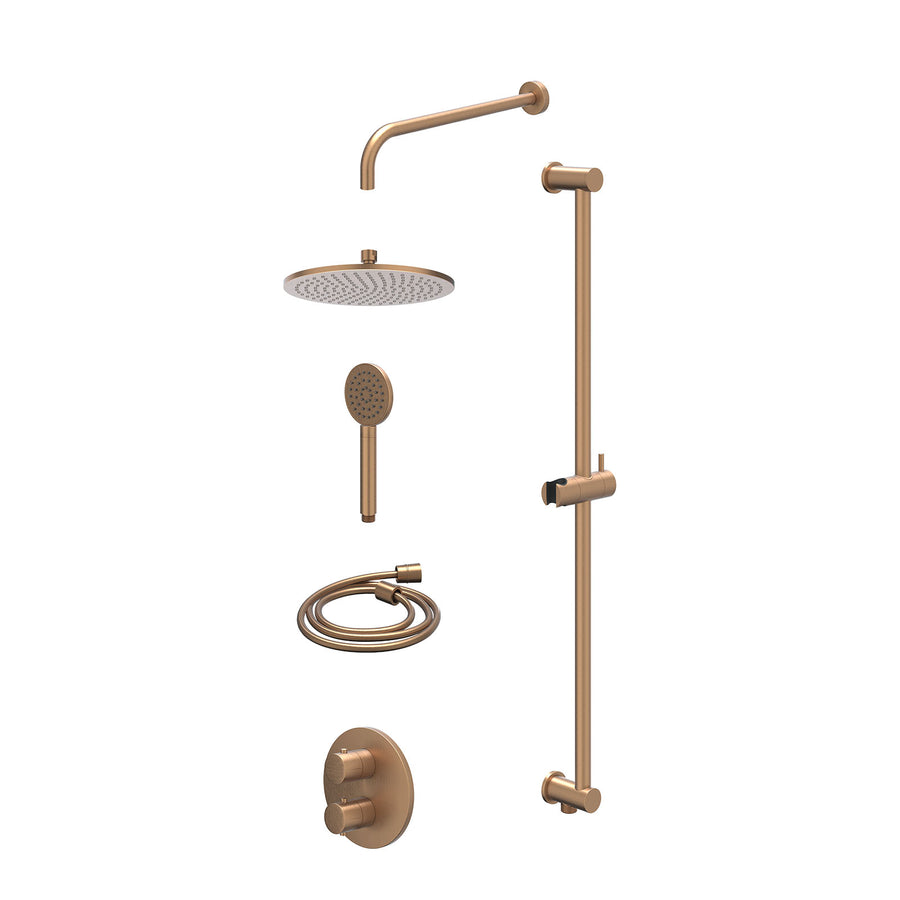 IVY Excl. inbouwbox regendoucheset inbouwthermostaatkraan met 2-weg stop-omstel, wandarm, R25cmME, glijstang met uitlaat, doucheslang 150cm en satin spray handdouche – Gebr. mat ko