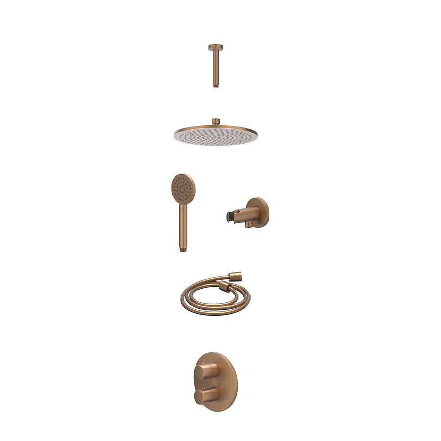 IVY Excl. inbouwbox regendoucheset inbouwthermostaatkraan met 2-weg stop-omstel, plafondbuis 15cm, R25cmME, houder met uitlaat, doucheslang 150cm en satin spray handdouche – Gebr. 