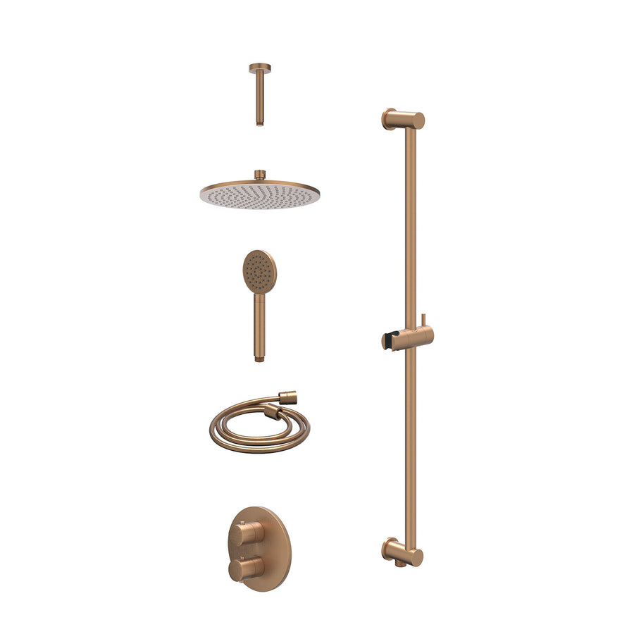 IVY Excl. inbouwbox regendoucheset inbouwthermostaatkraan met 2-weg stop-omstel, plafondbuis 15cm, R25cmME, glijstang met uitlaat, doucheslang 150cm en satin spray handdouche – Geb