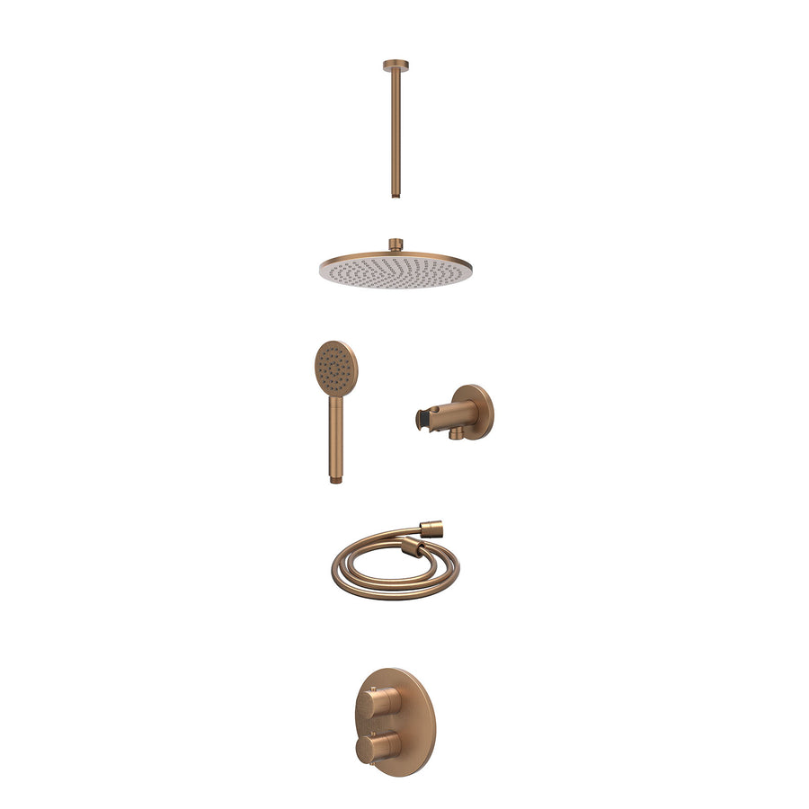 IVY Excl. inbouwbox regendoucheset inbouwthermostaatkraan met 2-weg stop-omstel, plafondbuis 30cm, R25cmME, houder met uitlaat, doucheslang 150cm en satin spray handdouche – Gebr. 