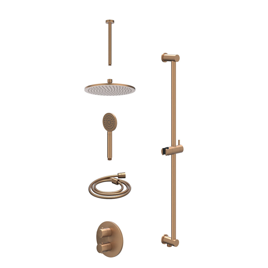 IVY Excl. inbouwbox regendoucheset inbouwthermostaatkraan met 2-weg stop-omstel, plafondbuis 30cm, R25cmME, glijstang met uitlaat, doucheslang 150cm en satin spray handdouche – Geb