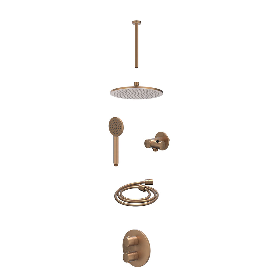 IVY Excl. inbouwbox regendoucheset inbouwthermostaatkraan met 2-weg stop-omstel, plafondbuis 30cm, R25cmME, verstelbare steun met geïnt. uitlaat, doucheslang 150cm en satin spray h
