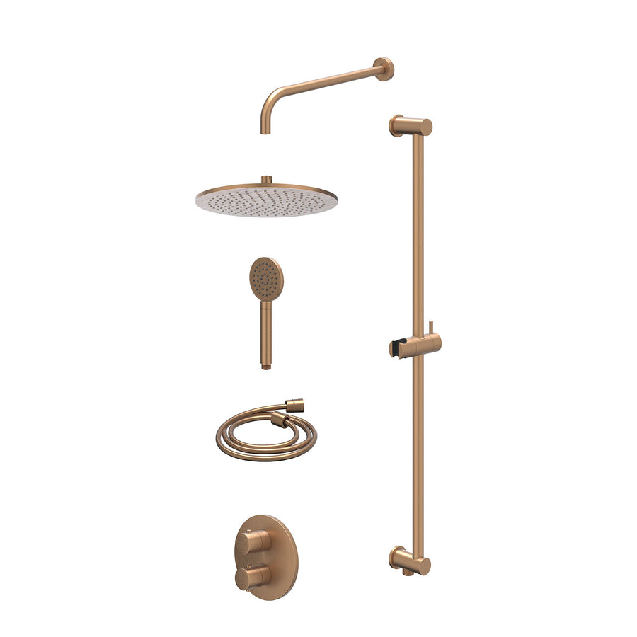 IVY Excl. inbouwbox regendoucheset inbouwthermostaatkraan met 2-weg stop-omstel, wandarm, R30cmME, glijstang met uitlaat, doucheslang 150cm en satin spray handdouche – Gebr. mat ko