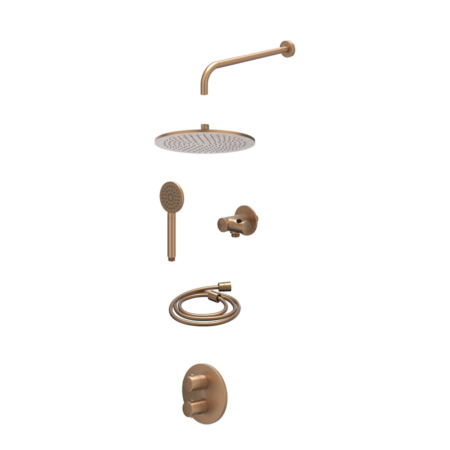 IVY Excl. inbouwbox regendoucheset inbouwthermostaatkraan met 2-weg stop-omstel, wandarm, R30cmME, verstelbare steun met geïnt. uitlaat, doucheslang 150cm en satin spray handdouche