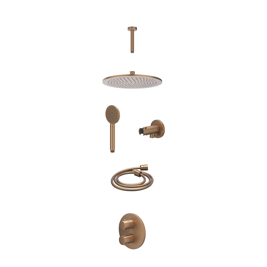 IVY Excl. inbouwbox regendoucheset inbouwthermostaatkraan met 2-weg stop-omstel, plafondbuis 15cm, R30cmME, houder met uitlaat, doucheslang 150cm en satin spray handdouche – Gebr. 