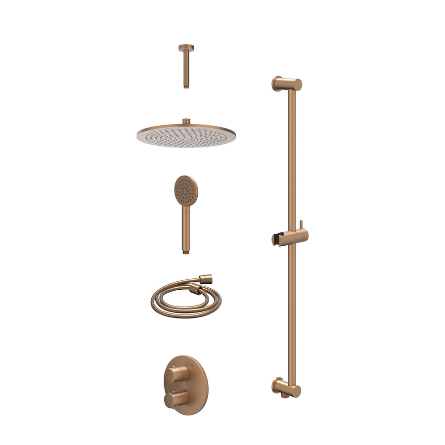 IVY Excl. inbouwbox regendoucheset inbouwthermostaatkraan met 2-weg stop-omstel, plafondbuis 15cm, R30cmME, glijstang met uitlaat, doucheslang 150cm en satin spray handdouche – Geb