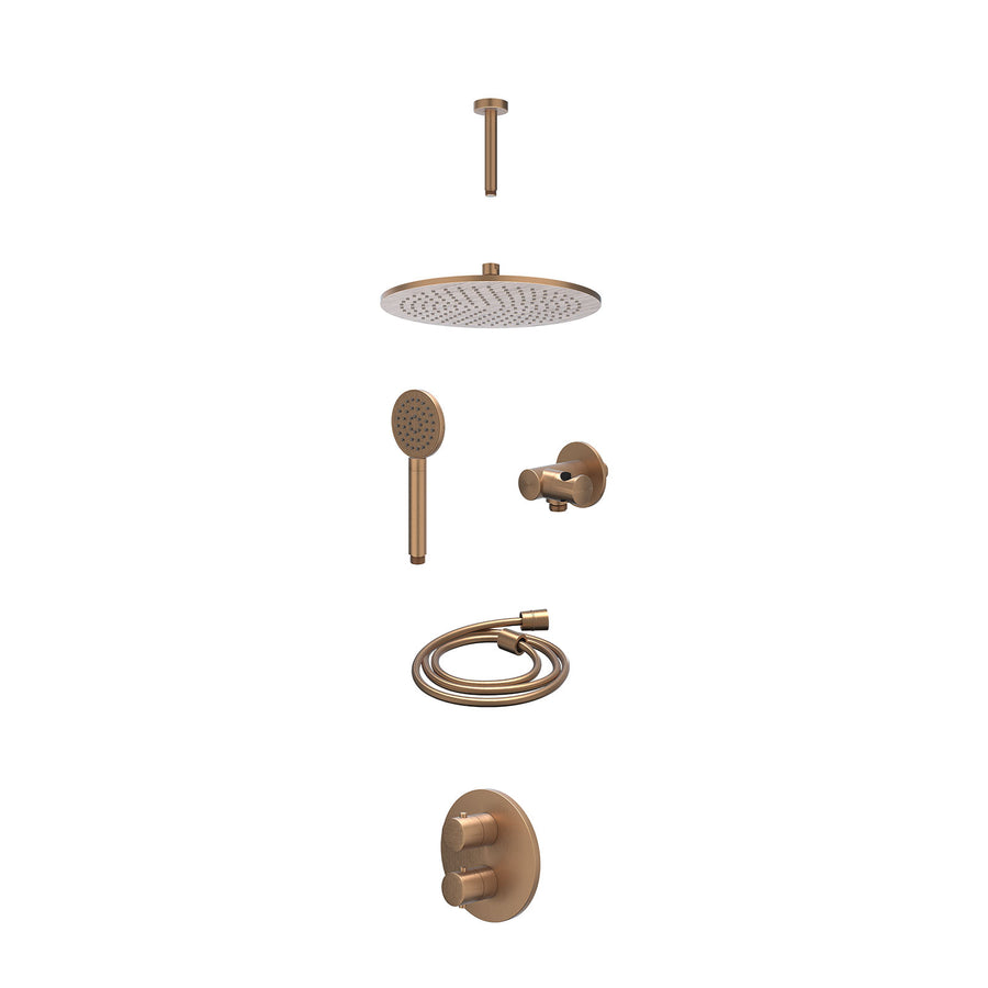 IVY Excl. inbouwbox regendoucheset inbouwthermostaatkraan met 2-weg stop-omstel, plafondbuis 15cm, R30cmME, verstelbare steun met geïnt. uitlaat, doucheslang 150cm en satin spray h