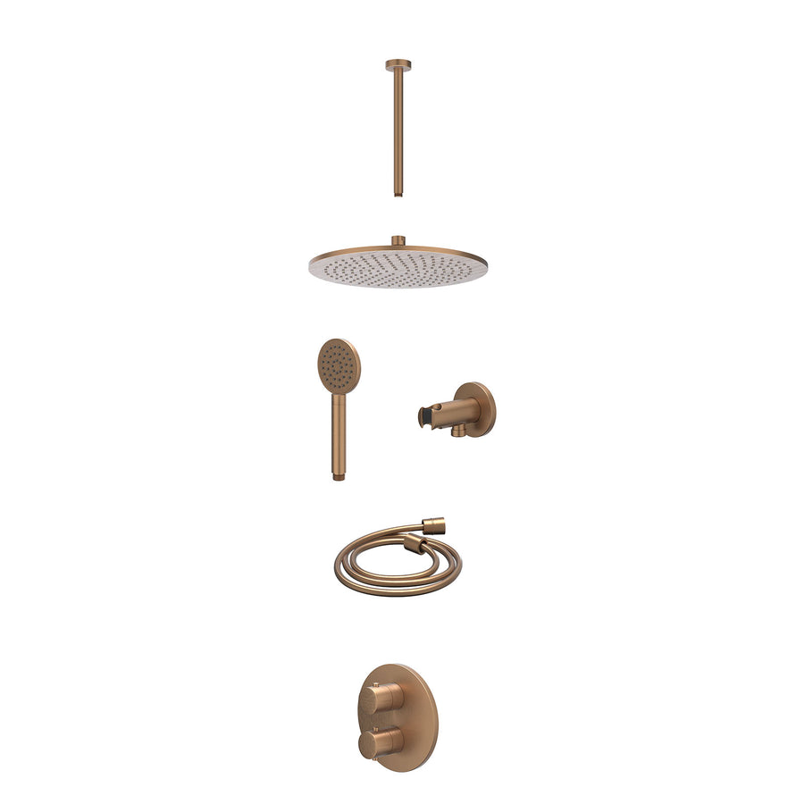 IVY Excl. inbouwbox regendoucheset inbouwthermostaatkraan met 2-weg stop-omstel, plafondbuis 30cm, R30cmME, houder met uitlaat, doucheslang 150cm en satin spray handdouche – Gebr. 