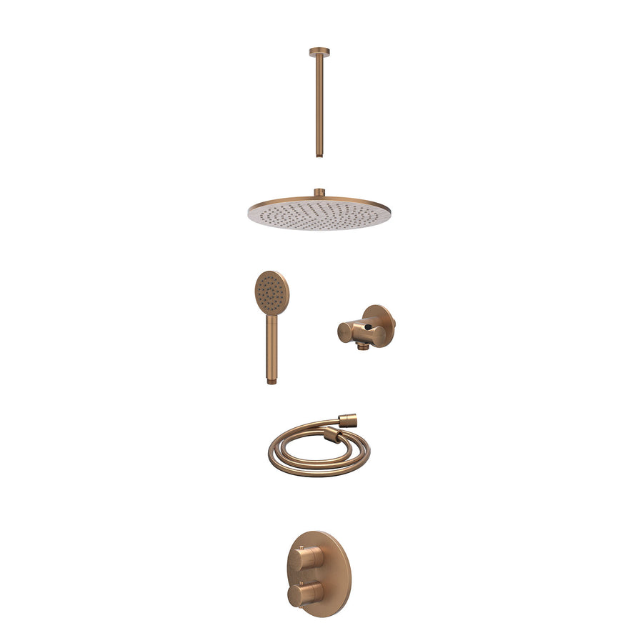 IVY Excl. inbouwbox regendoucheset inbouwthermostaatkraan met 2-weg stop-omstel, plafondbuis 30cm, R30cmME, verstelbare steun met geïnt. uitlaat, doucheslang 150cm en satin spray h