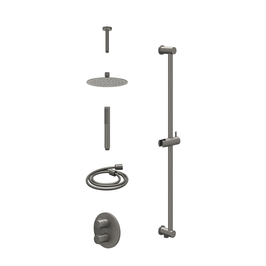 IVY Excl. inbouwbox regendoucheset inbouwthermostaatkraan met 2-weg stop-omstel, plafondbuis 15cm, R20cmSL, glijstang met uitlaat, doucheslang 150cm en staafmodel – Gebr. metal bla