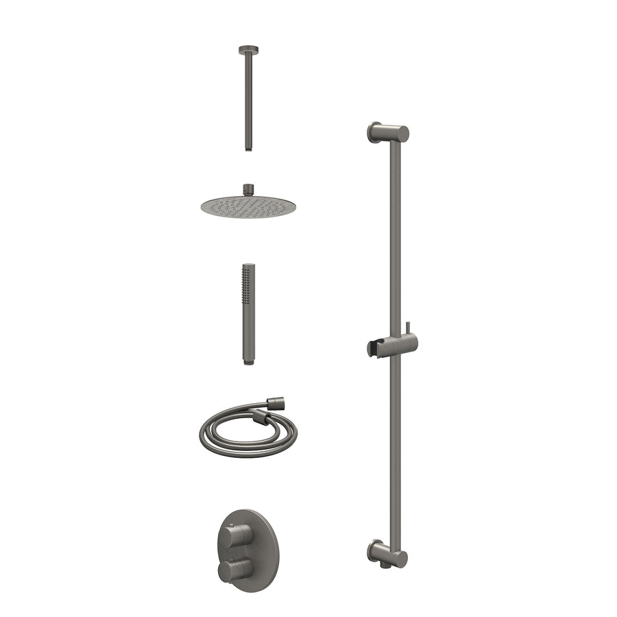 IVY Excl. inbouwbox regendoucheset inbouwthermostaatkraan met 2-weg stop-omstel, plafondbuis 30cm, R20cmSL, glijstang met uitlaat, doucheslang 150cm en staafmodel – Gebr. metal bla